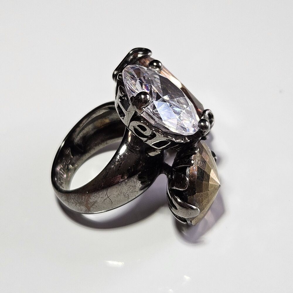 Henri Bendel Triple Crystal Cocktail Statement Bling Ring Size 7 - Picture 13 of 14